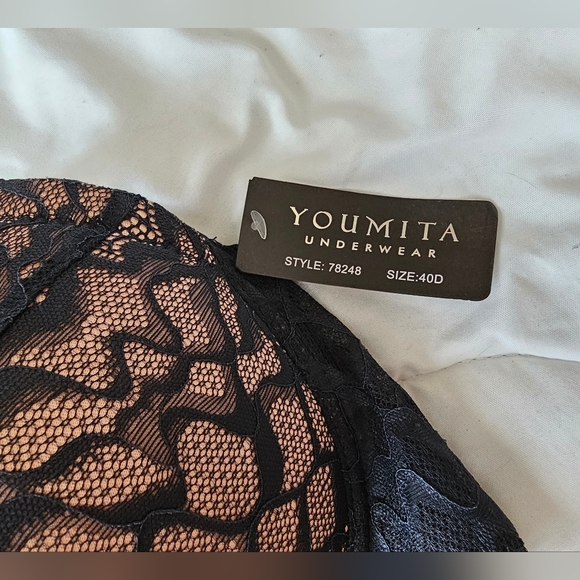 YOUMITA WOMENS BLACK LACE BRA SIZE 40D - Picture 7 of 7